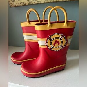 Kids Realistic Red Firefighter Rubber Rain Boots, Size 8